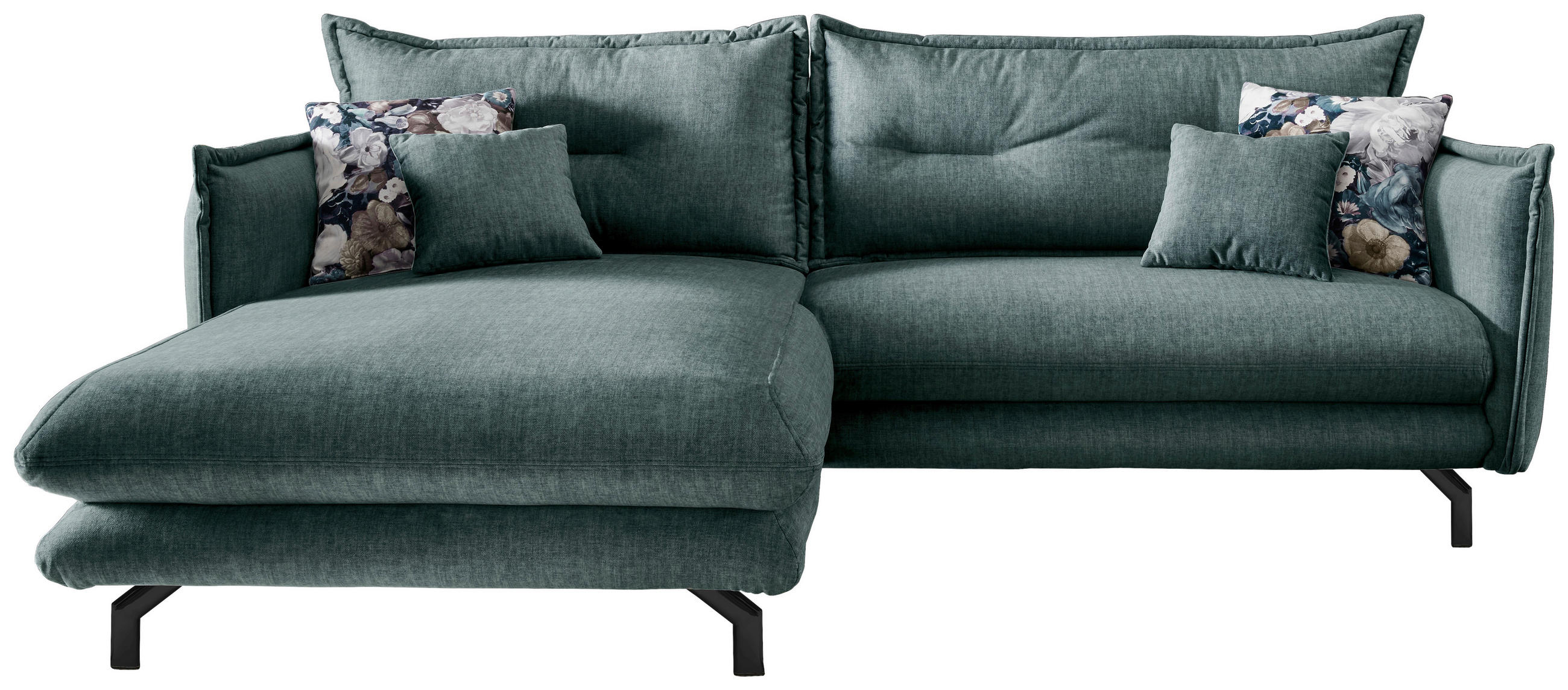 ECKSOFA in Velours Hellblau  - Türkis/Schwarz, Modern, Textil/Metall (180/255cm) - Livetastic
