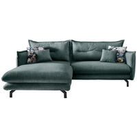 ECKSOFA Hellblau Velours  - Türkis/Schwarz, MODERN, Textil/Metall (180/255cm) - Livetastic