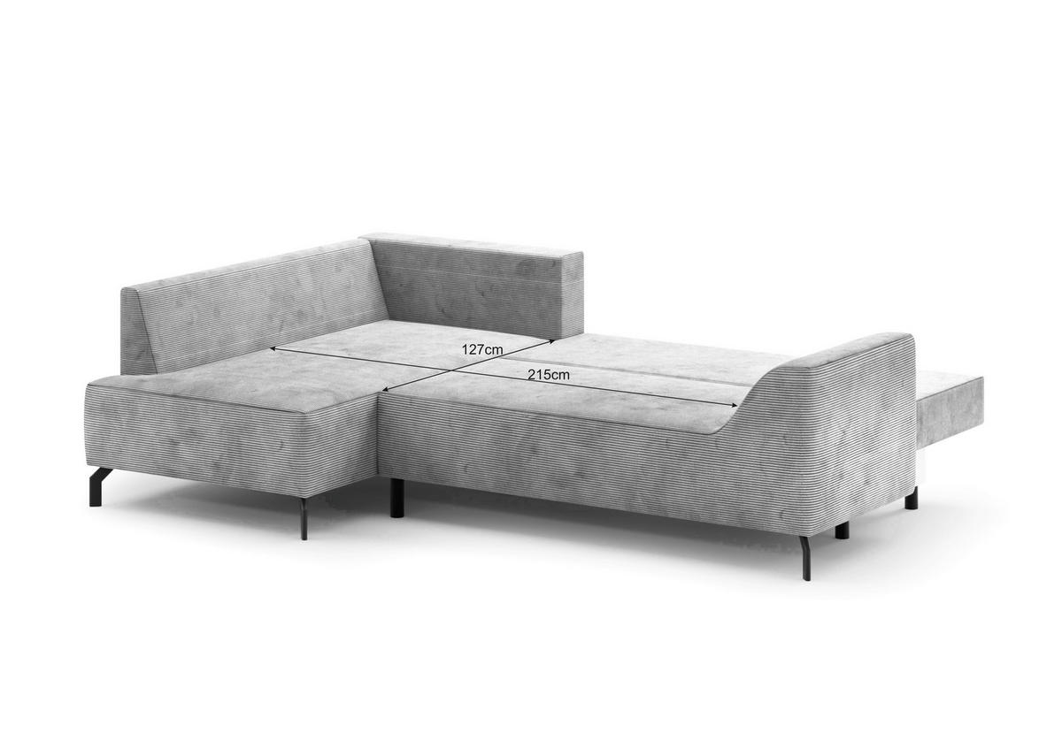 ECKSCHLAFSOFA  mit Bettkasten erhältlich, seitenverkehrt erhältlich, Schlafen auf Sitzhöhe, Bettfunktion erhältlich, Rücken echt Cord Silberfarben  - Silberfarben/Schwarz, Design, Textil/Metall (167/273cm) - MID.YOU