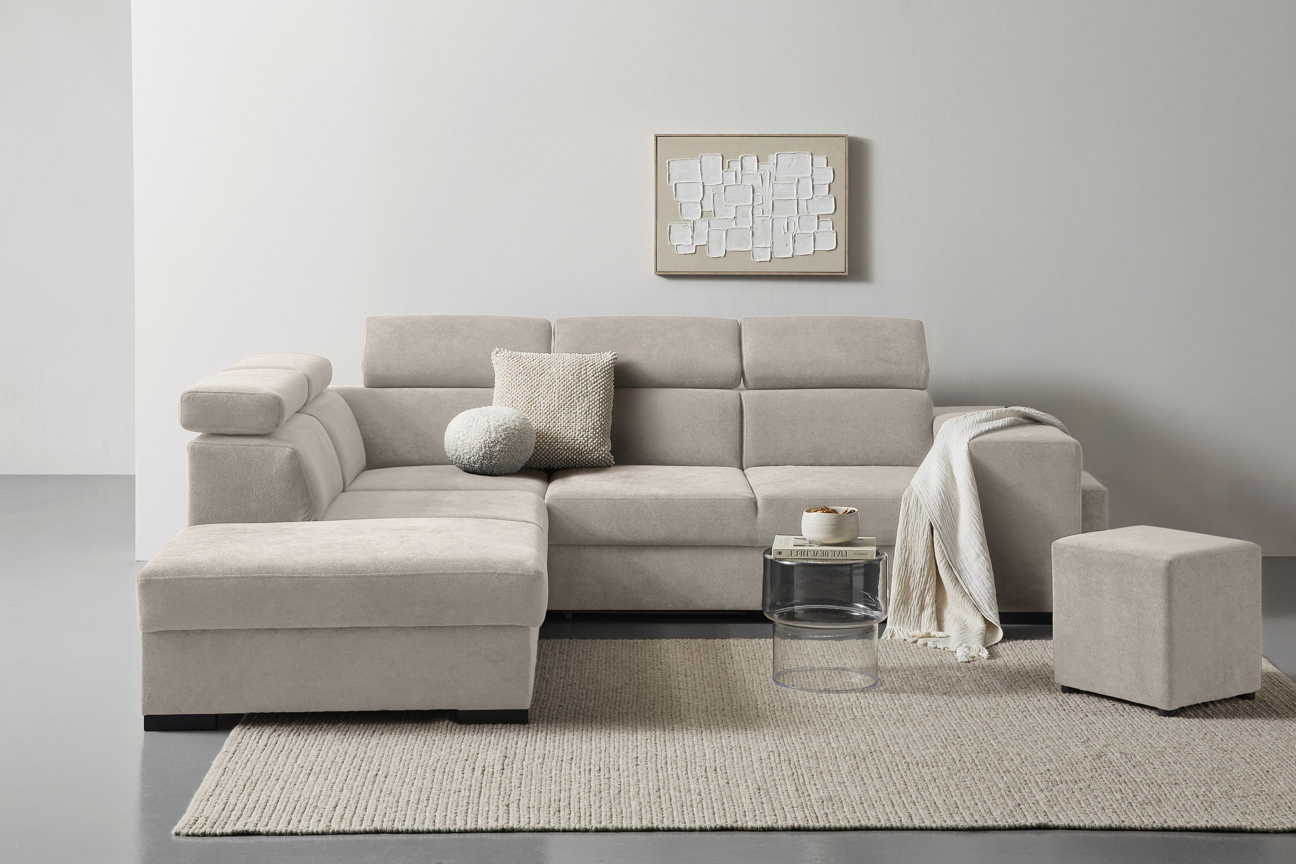 ECKSOFA Beige Webstoff  - Beige/Schwarz, KONVENTIONELL, Holz/Textil (244/283cm) - Carryhome