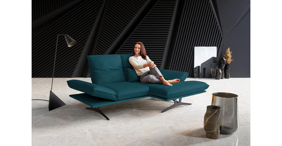 ECKSOFA in Echtleder Petrol 210/130 cm - Petrol/Schwarz, Design, Leder/Metall (210/130cm) - Dieter Knoll