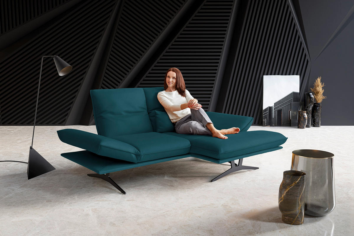 ECKSOFA in Echtleder Petrol  - Petrol/Schwarz, Design, Leder/Metall (210/130cm) - Dieter Knoll