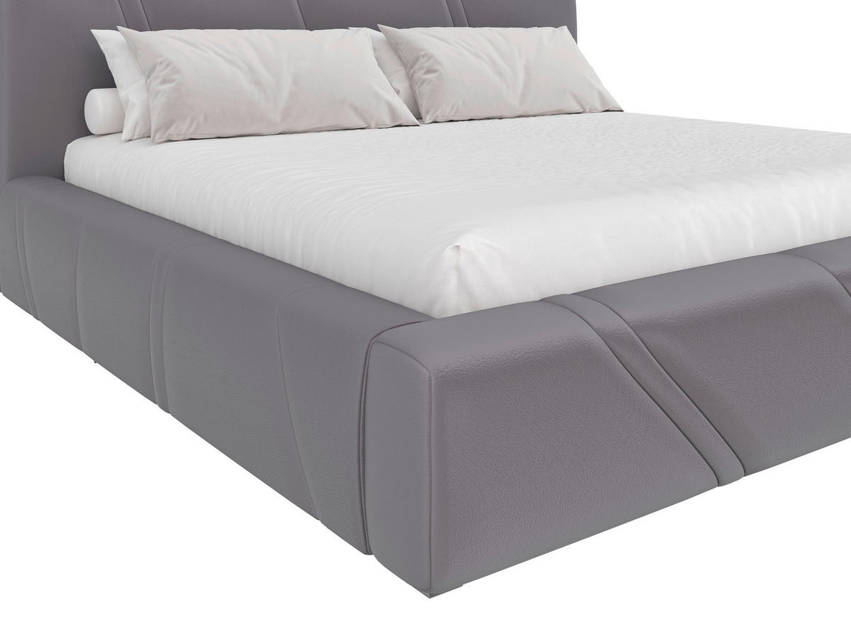 POLSTERBETT 180/200 cm,  in Hellgrau, gepolstertes Kopfteil, Lattenrost, Bettkasten,  - Hellgrau/Schwarz, Design, Holz/Kunststoff (180/200cm) - Chameo