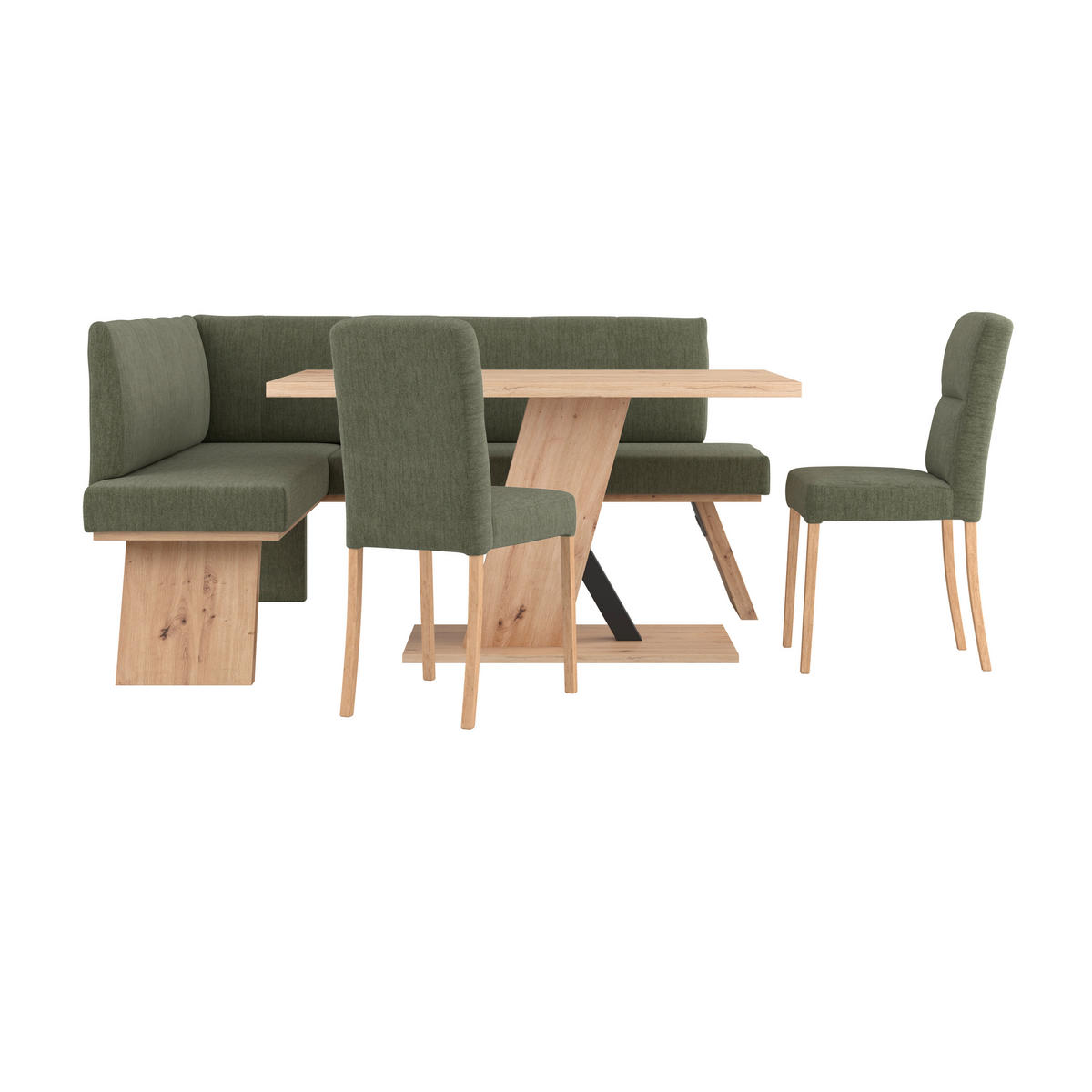 ECKBANK 150/185 cm Webstoff Grün   - Eichefarben/Grün, KONVENTIONELL, Textil (150/185cm) - Livetastic