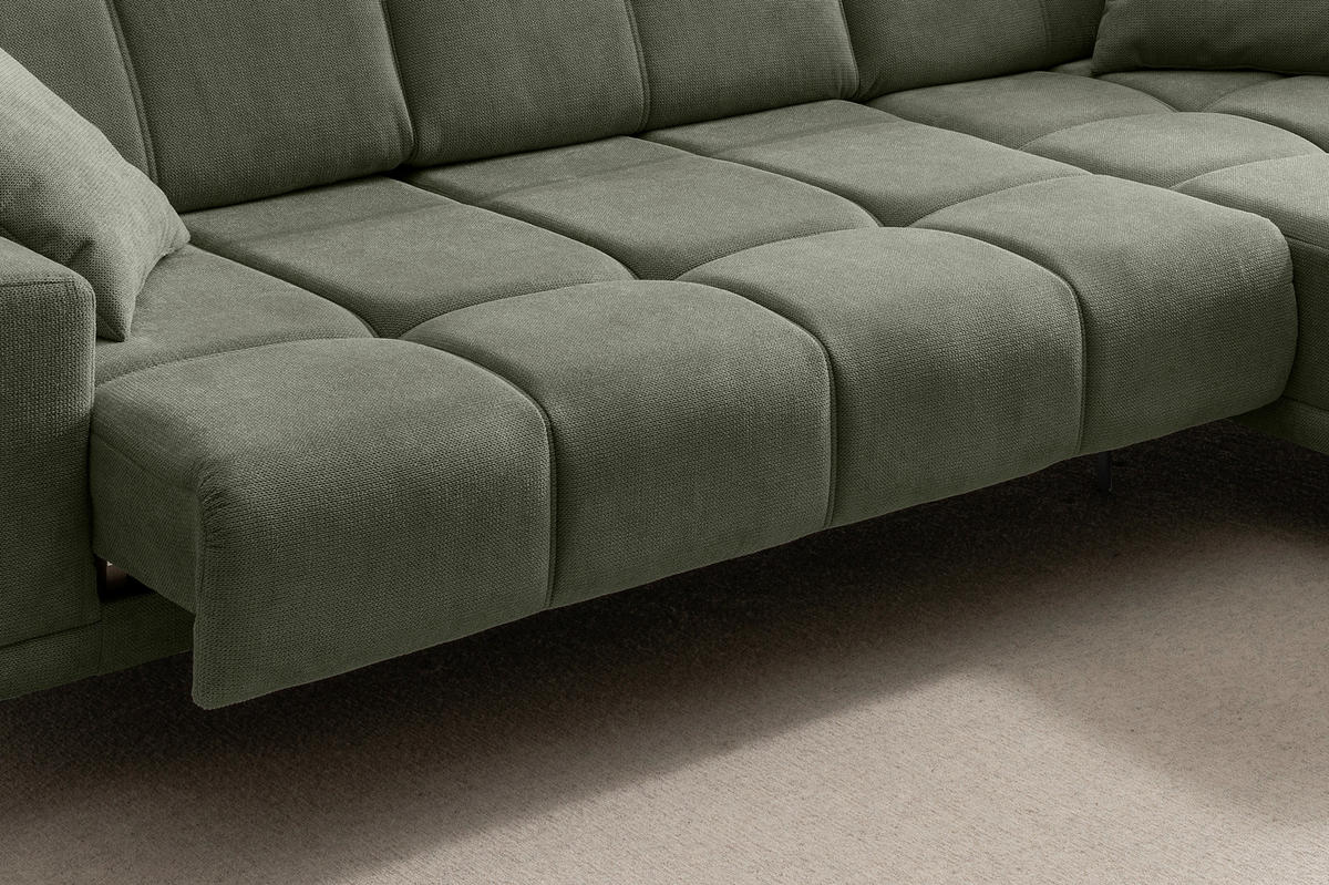 ECKSOFA NESTO Dunkelgrün Chenille Zierkissen, Kopfteilverstellung, Sitzvorzug  - Dunkelgrün/Schwarz, Basics, Textil/Metall (305/232cm) - Livetastic