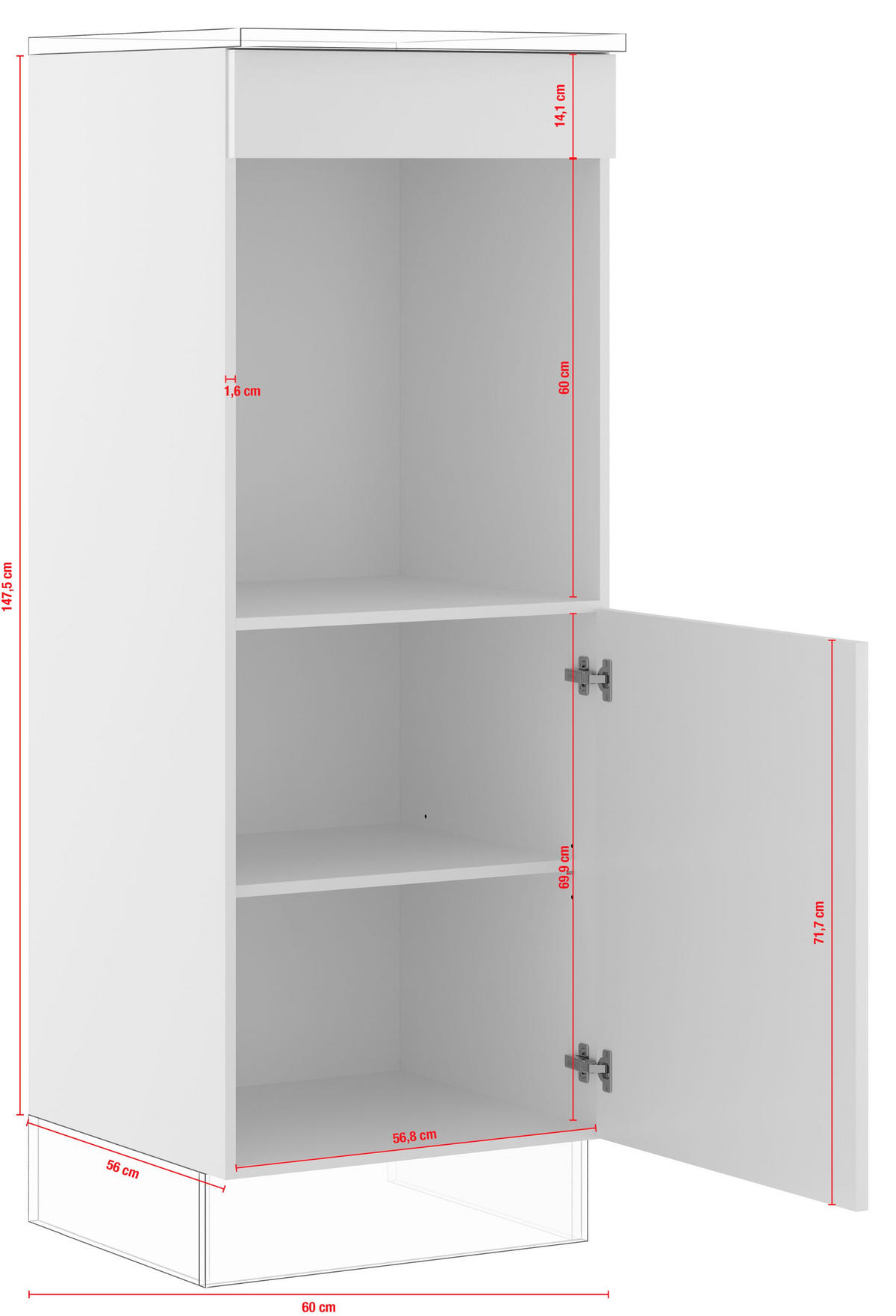 GERÄTEUMBAUSCHRANK 60/163/57,6 cm  in Weiß  - Edelstahlfarben/Weiß, Basics, Holzwerkstoff/Metall (60/163/57,6cm) - Impuls