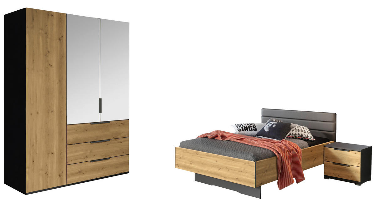 JUGENDZIMMER - Eichefarben/Graphitfarben, KONVENTIONELL, Holzwerkstoff/Textil (120/200cm) - Xora