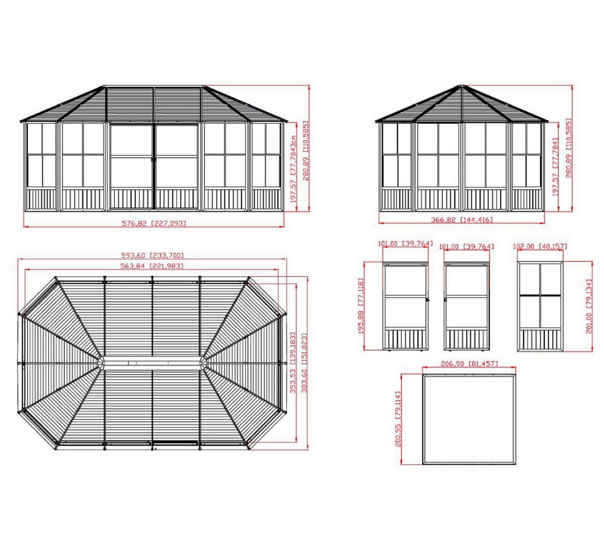 PAVILLON 594/281/384 cm Aluminium  - Anthrazit, Basics, Metall (594/281/384cm) - Ambia Garden