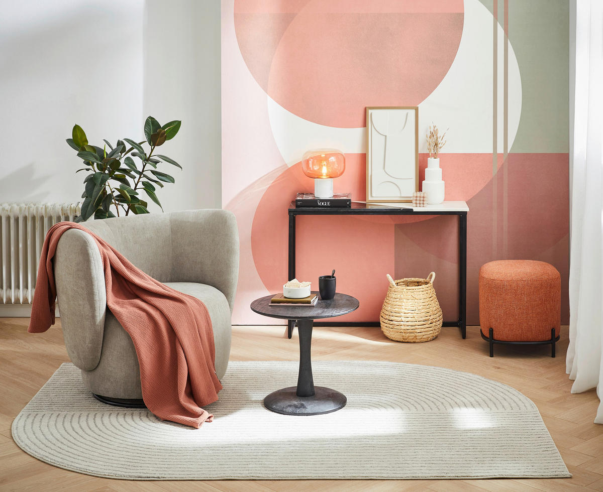FÅTÖLJ i textil sandfärgad  - sandfärgad/svart, Design, metall/textil (92/80/84cm) - Livetastic
