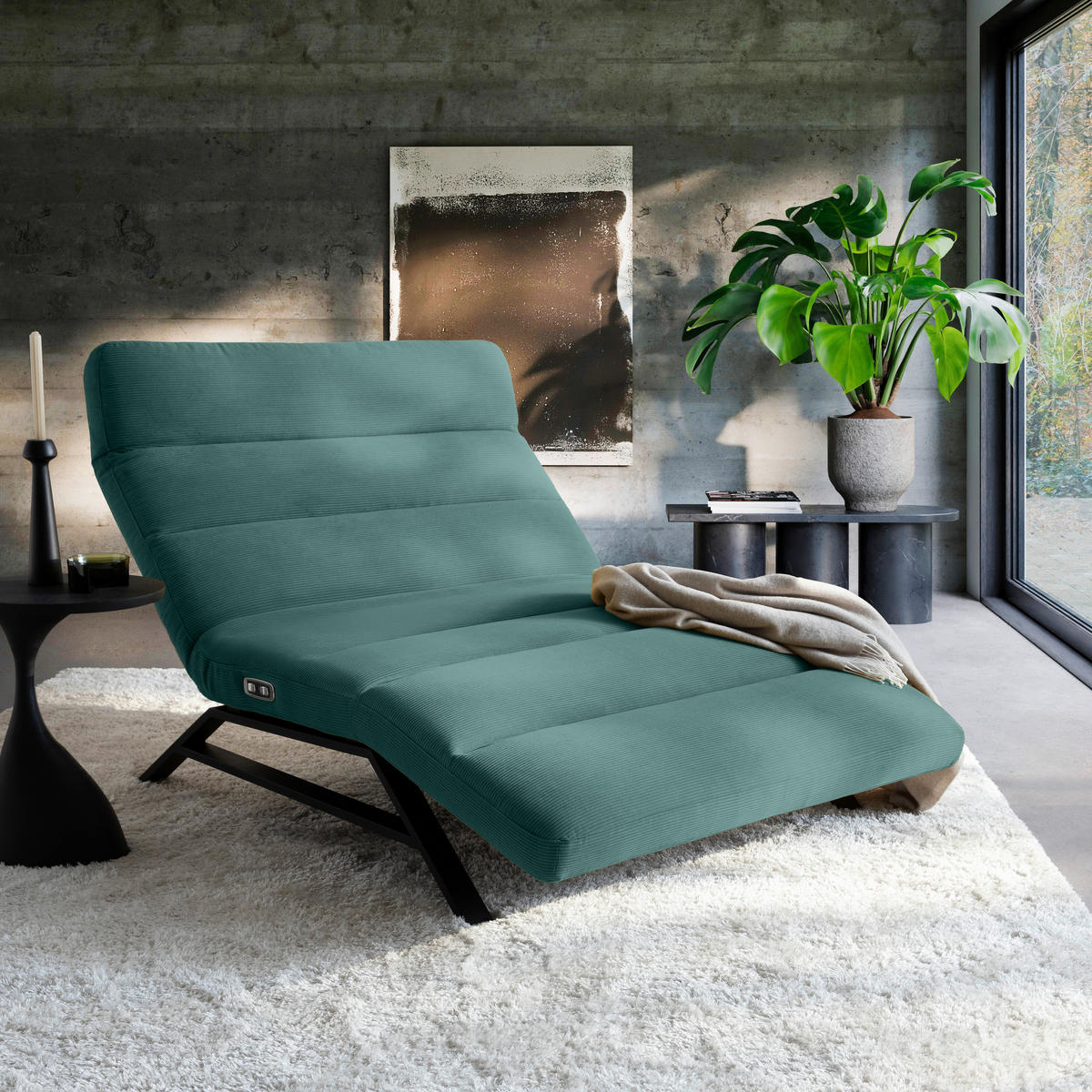 RELAXLIEGE Feincord Grün  - Schwarz/Grün, Design, Textil/Metall (120/54-113/158-198cm) - Pure Home Lifestyle