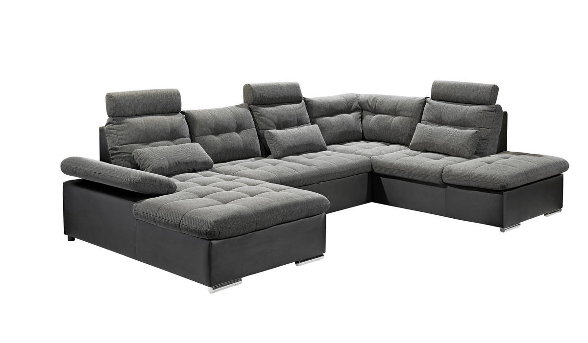 SOFFA i vävt tyg grå, svart  - kromfärg/svart, Design, textil/plast (170/324/218cm) - MID.YOU