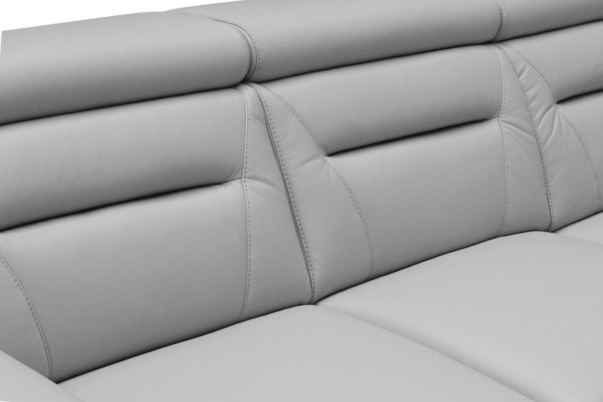 ECKSOFA  in Lederlook Echtleder Platinfarben  - Platinfarben/Wengefarben, Design, Leder/Holz (260/260cm) - Celina Home