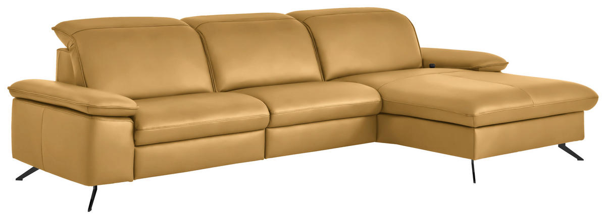 ECKSOFA  Echtleder Gelb  - Gelb/Schwarz, Design, Leder/Metall (307/169cm) - Beldomo Premium