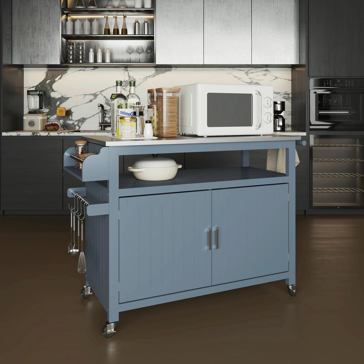 KÜCHENINSEL   in Grau, Edelstahlfarben  - Edelstahlfarben/Silberfarben, Basics, Holzwerkstoff/Metall (110/127/89/53cm) - MID.YOU