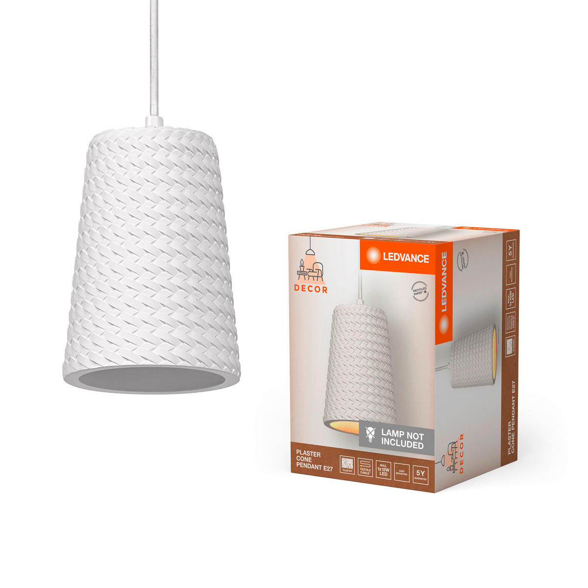 PENDELLEUCHTE 13,5/124 cm  - Weiß, Natur, Stein/Metall (13,5/124cm) - Ledvance