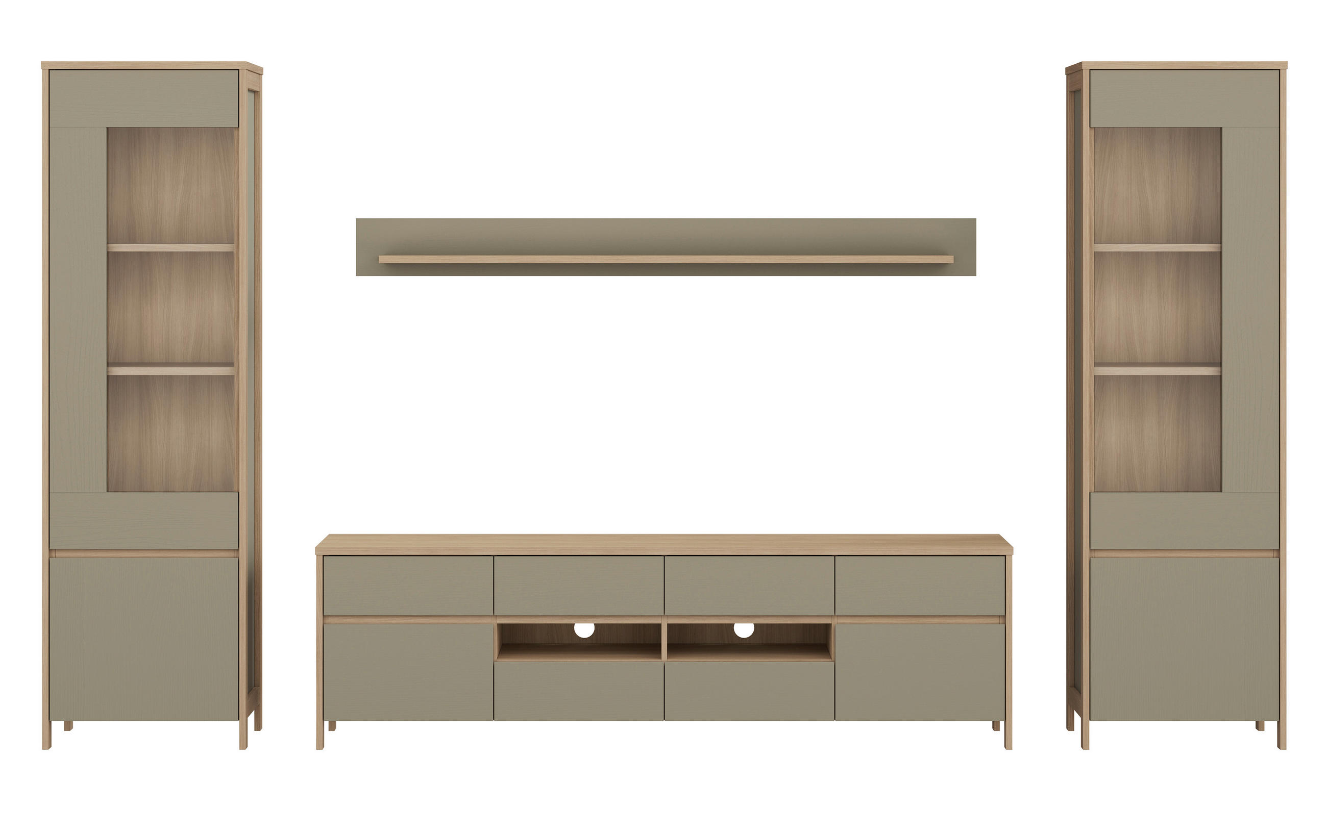 WOHNWAND 4-teilig  in Eukalyptusholzfarben  339/195/39 cm  - Eukalyptusholzfarben/Eichefarben, Design, Holzwerkstoff (339/195/39cm) - MID.YOU