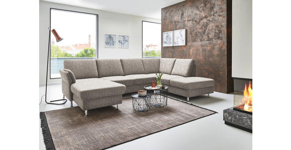WOHNLANDSCHAFT in Flachgewebe Graubraun - Chromfarben/Graubraun, KONVENTIONELL, Textil/Metall (168/305/200cm) - Voleo