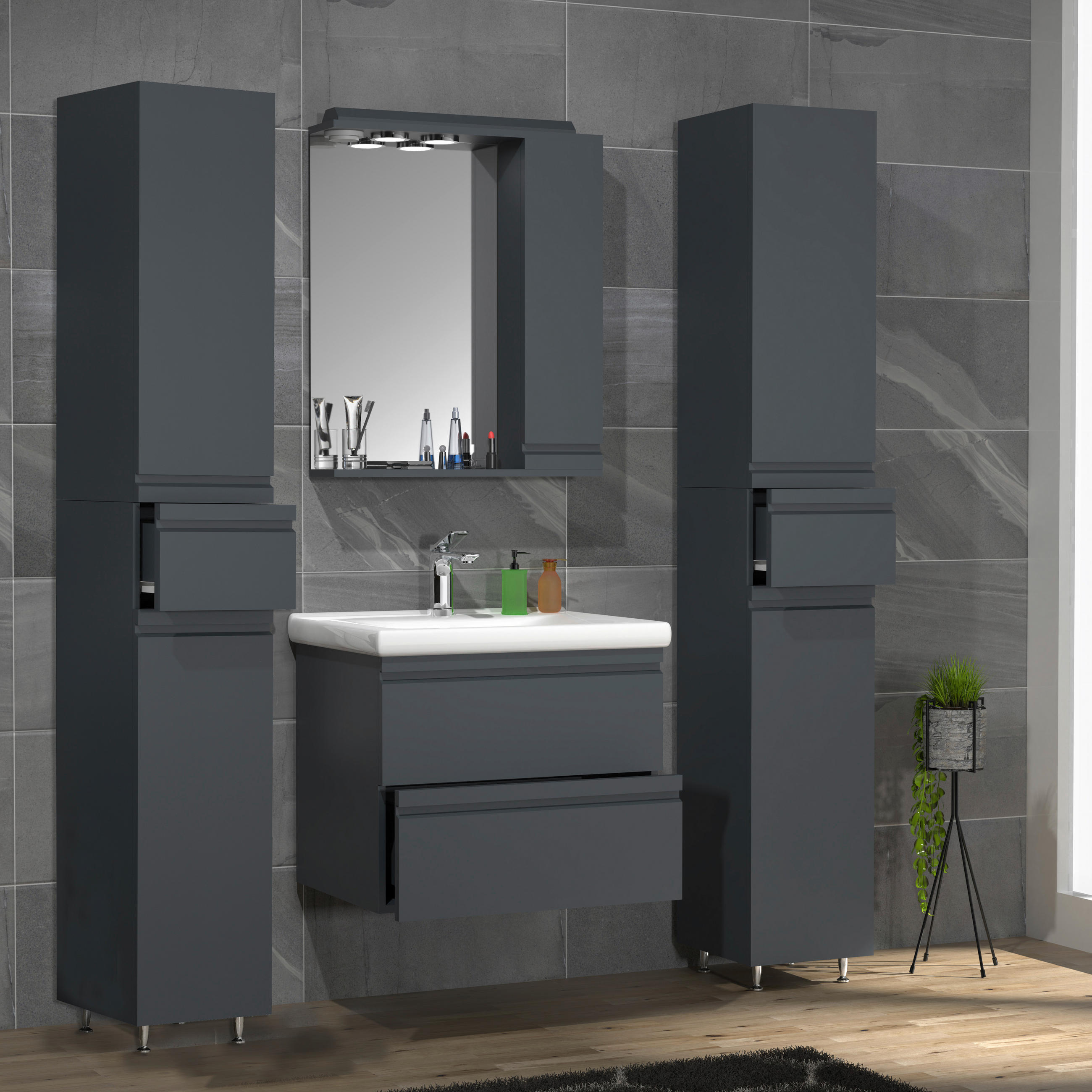 BADEZIMMER 5-teilig  in 120 cm  - Anthrazit/Weiß, MODERN, Glas/Keramik (120cm) - MID.YOU