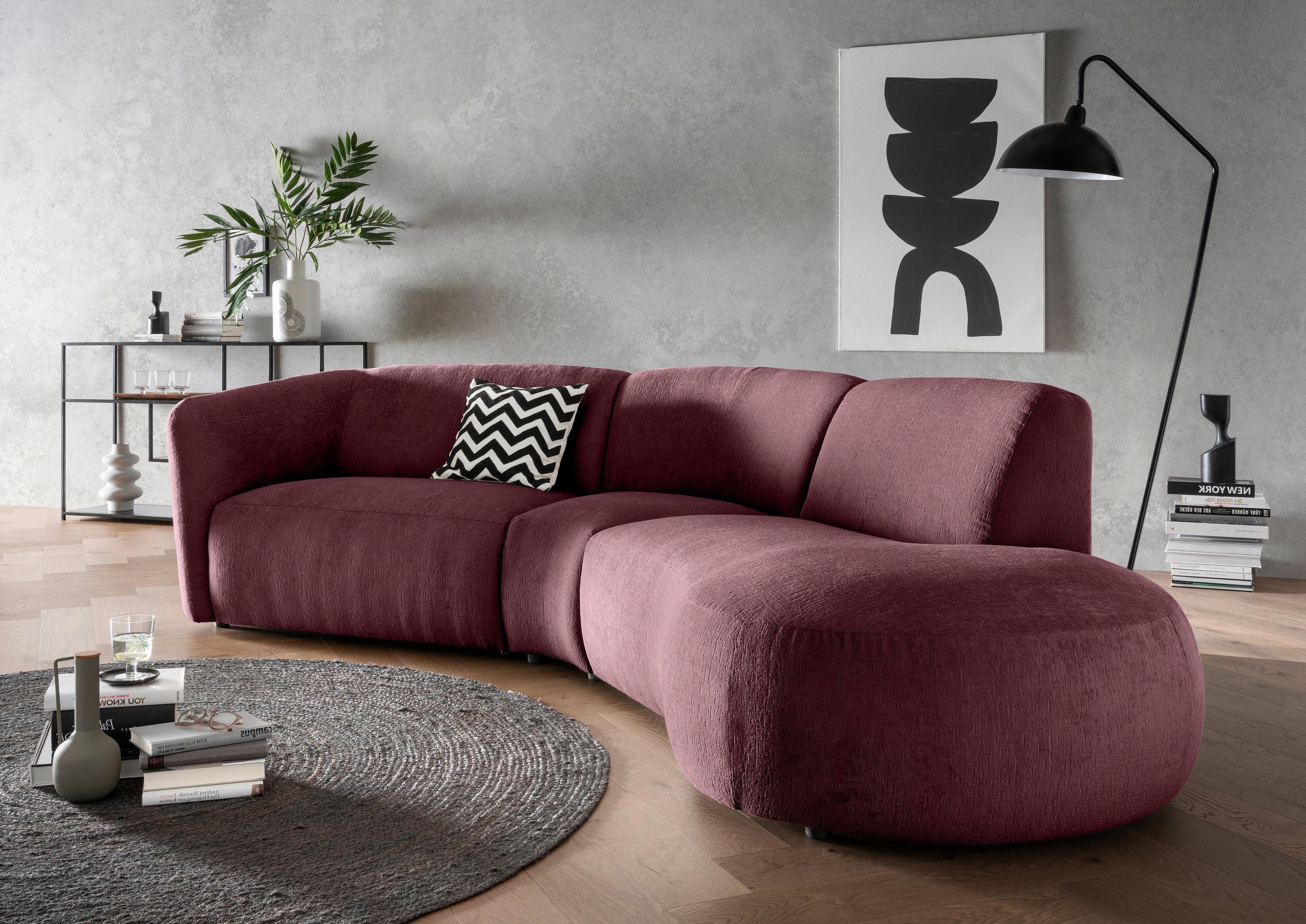 ECKSOFA in Mikrofaser Bordeaux  - Bordeaux/Schwarz, Modern, Kunststoff/Textil (276/182cm) - Livetastic