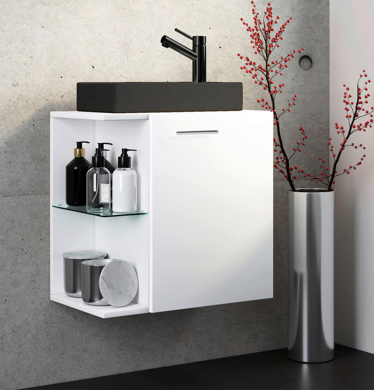 WASCHTISCHKOMBI 52 cm  - Silberfarben/Schwarz, MODERN, Glas/Keramik (52cm) - MID.YOU
