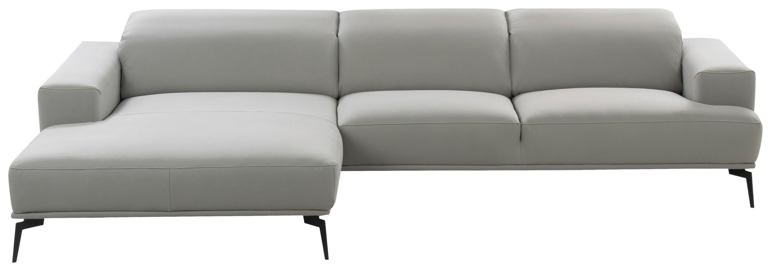 ECKSOFA Grau Echtleder Rücken echt, Kopfteilverstellung  - Schwarz/Grau, Design, Leder/Metall (187/315cm) - Valnatura