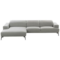 ECKSOFA Grau Echtleder Rücken echt, Kopfteilverstellung  - Schwarz/Grau, Design, Leder/Metall (187/315cm) - Valnatura