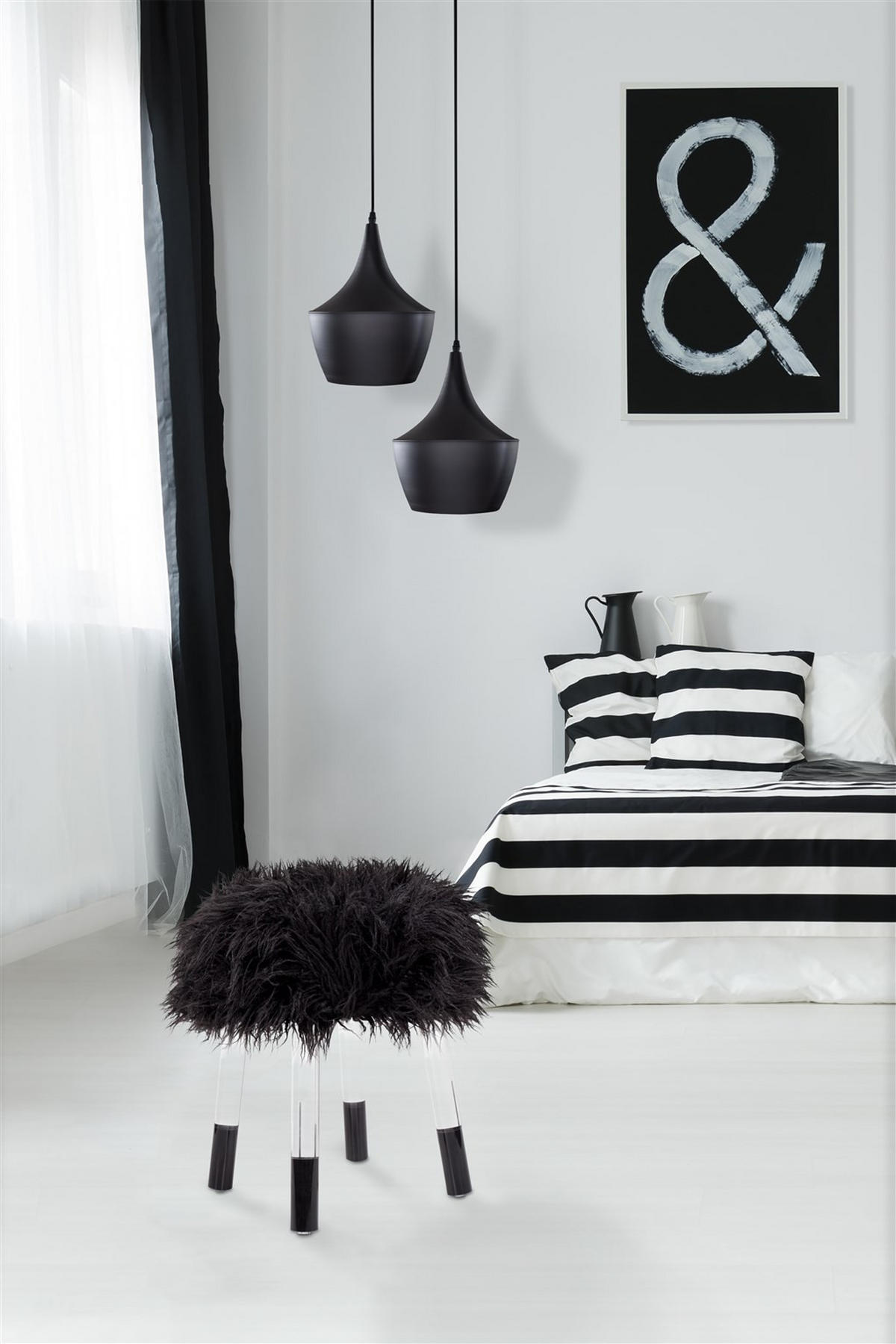 HOCKER Plüsch Schwarz  - Transparent/Schwarz, Design, Kunststoff/Textil (41/46/41cm) - Kayoom