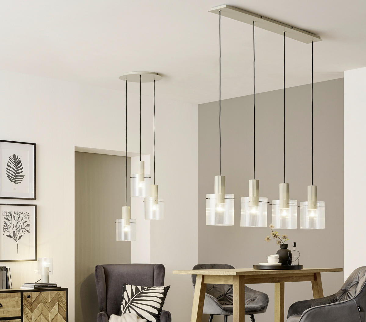 HÄNGELEUCHTE 123/18/150 cm    - Transparent/Beige, Konventionell, Glas/Metall (123/18/150cm) - Dieter Knoll