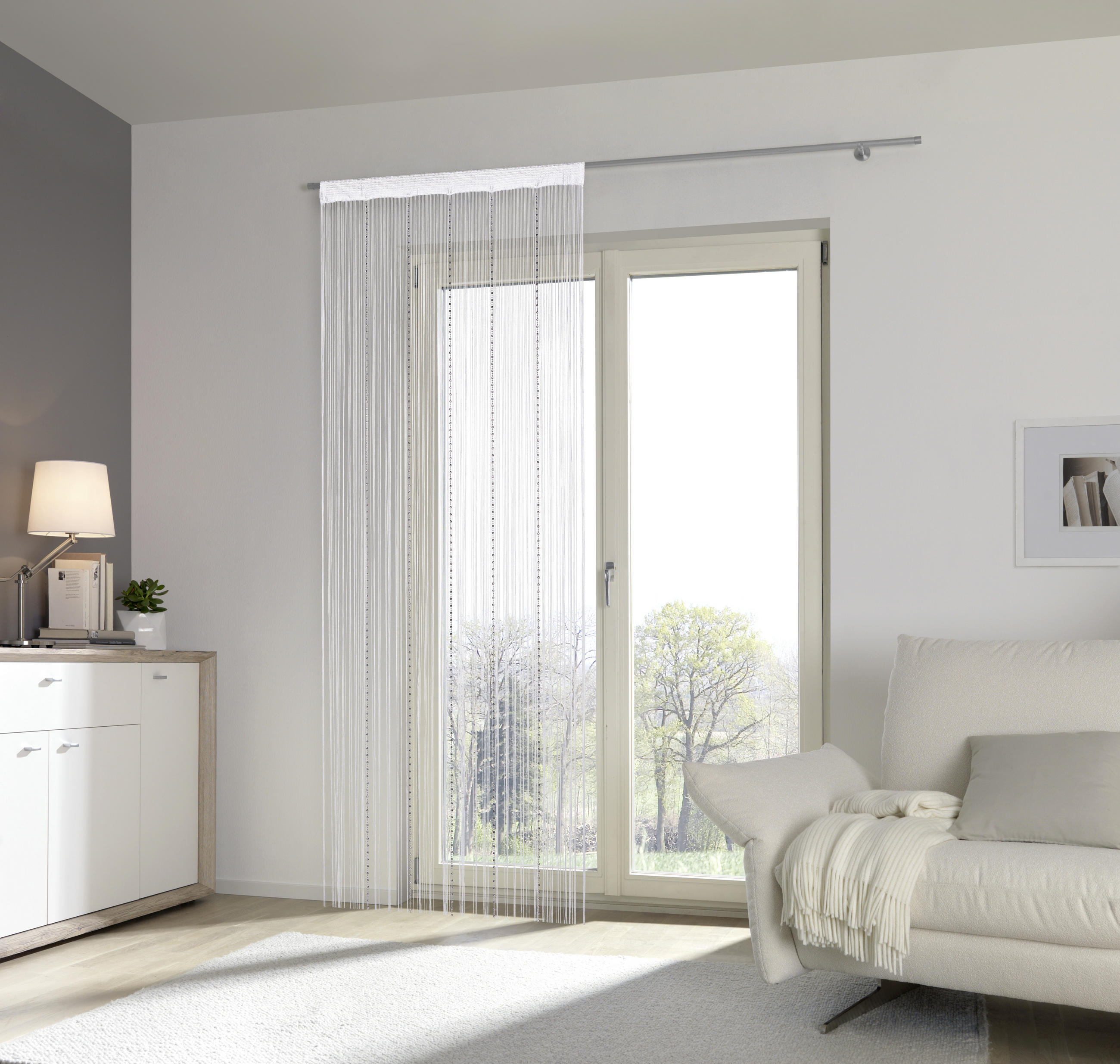 PROVÁZKOVÝ ZÁVĚS, barvy stříbra, bílá, 90/245 cm - bílá/barvy stříbra, Basics, textil (90/245cm) - Boxxx