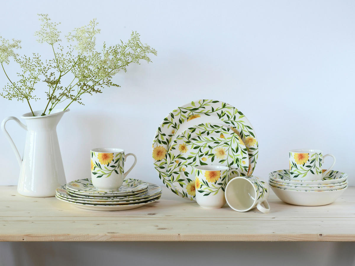 KOMPLETT SERVIS Amarilla 16 delar  - vit/grön, Basics, keramik - Creatable