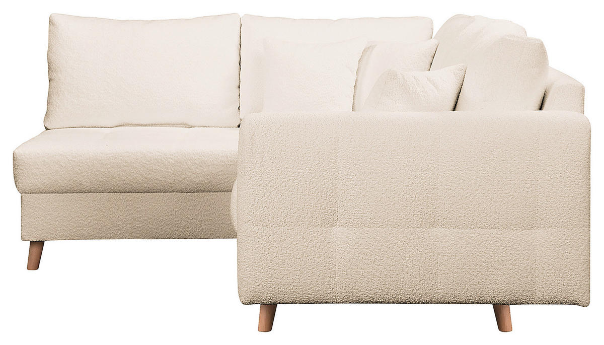 ECKSOFA inkl. Hocker Ariella Weiß Bouclé  - Naturfarben/Weiß, Design, Holz/Textil (161/231cm) - Livetastic