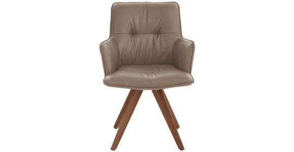 ARMLEHNSTUHL in Holz, Leder Taupe, Nussbaumfarben  - Taupe/Nussbaumfarben, Design, Leder/Holz (59/89/63cm) - Dieter Knoll