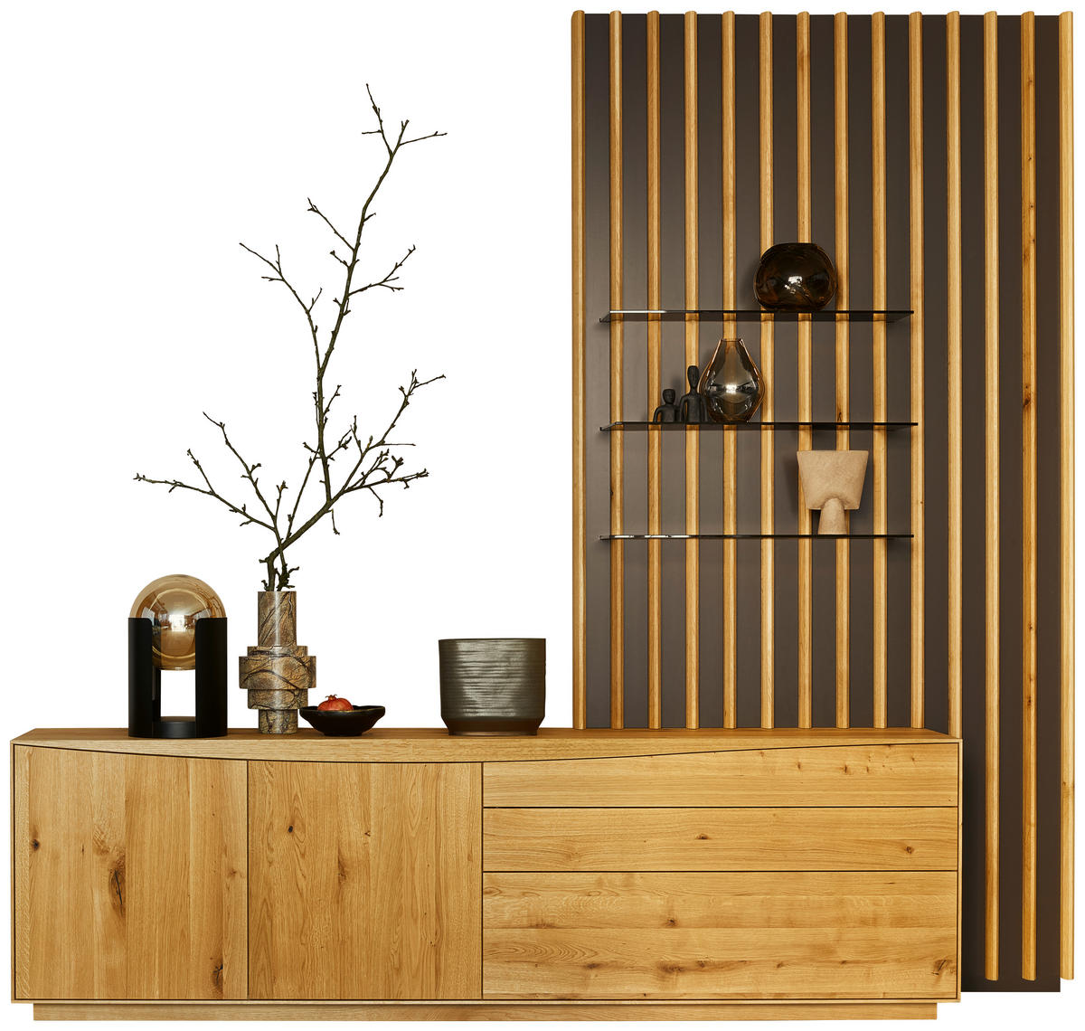 WOHNWAND  in Grau, Eichefarben  276,2/250/46 cm  - Eichefarben/Grau, Design, Holz (276,2/250/46cm) - Anrei