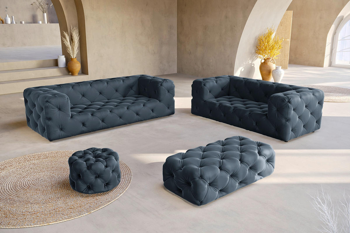 HOCKER in Textil Dunkelblau  - Schwarz/Dunkelblau, Design, Kunststoff/Textil (60/39/60cm) - P & B