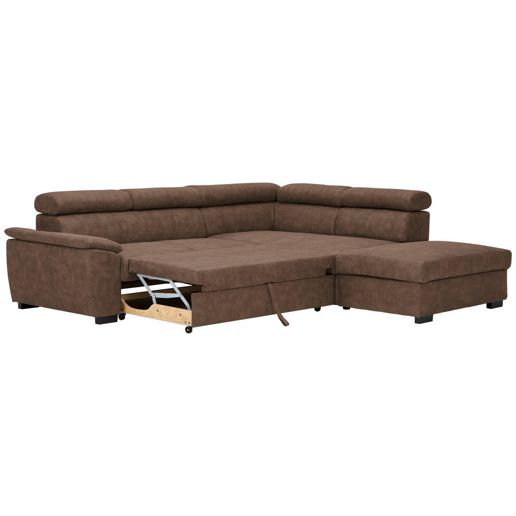 Thumbnail - Hom`in Ecksofa, Braun, Textil, 4-Sitzer, Ottomane rechts, L-Form, 263x230 cm, seitenverkehrt erhältlich, Schlafen auf Si...