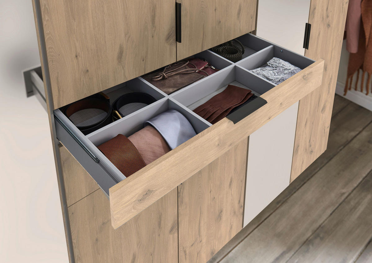 KLEIDERSCHRANK in Eichefarben  - Eichefarben/Schwarz, Modern, Glas/Holzwerkstoff (270/210/58cm) - Boxxx