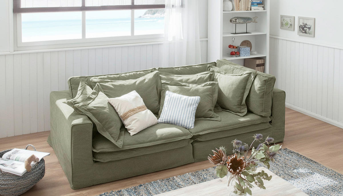 3-SITZER-SOFA STELLA in Webstoff Olivgrün  - Schwarz/Olivgrün, Design, Kunststoff/Textil (238/90/119cm) - P & B