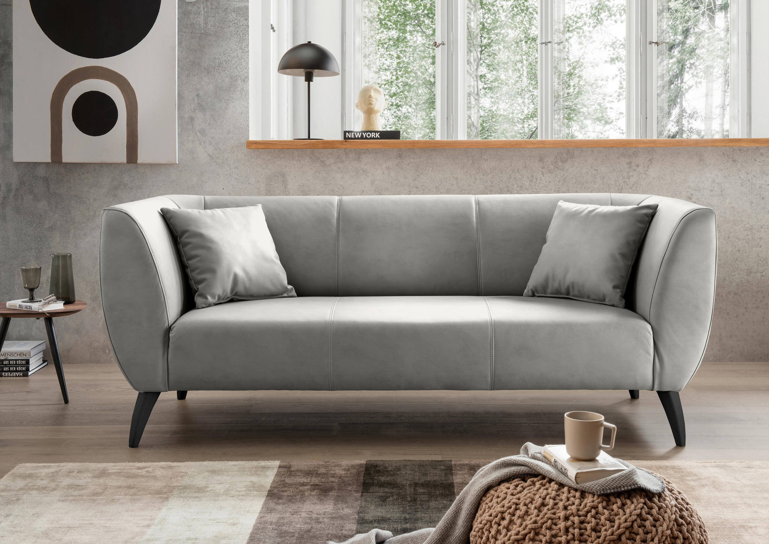 3-SITZER-SOFA Lederlook Grau  - Schwarz/Grau, MODERN, Holz/Textil (208/83/88cm) - Livetastic