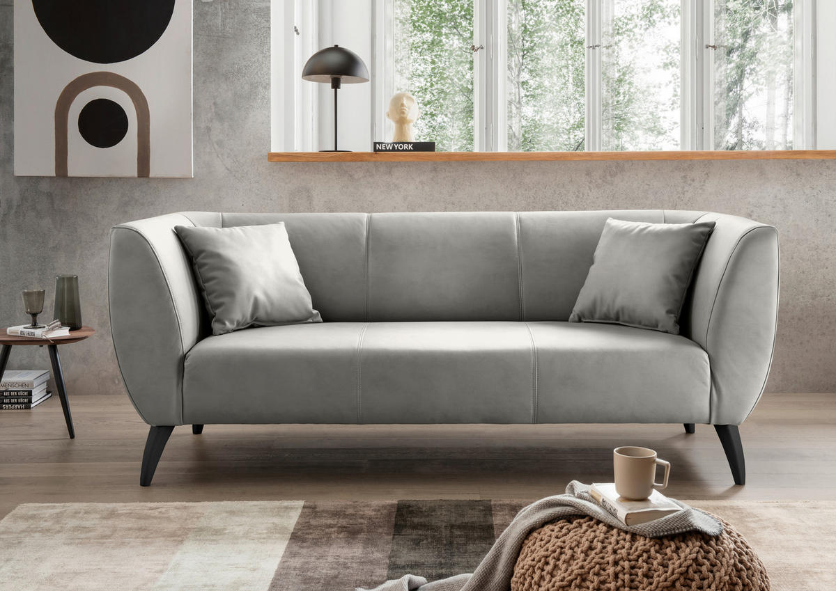 3-SITZER-SOFA in Lederlook Grau  - Schwarz/Grau, MODERN, Holz/Textil (208/83/88cm) - Livetastic