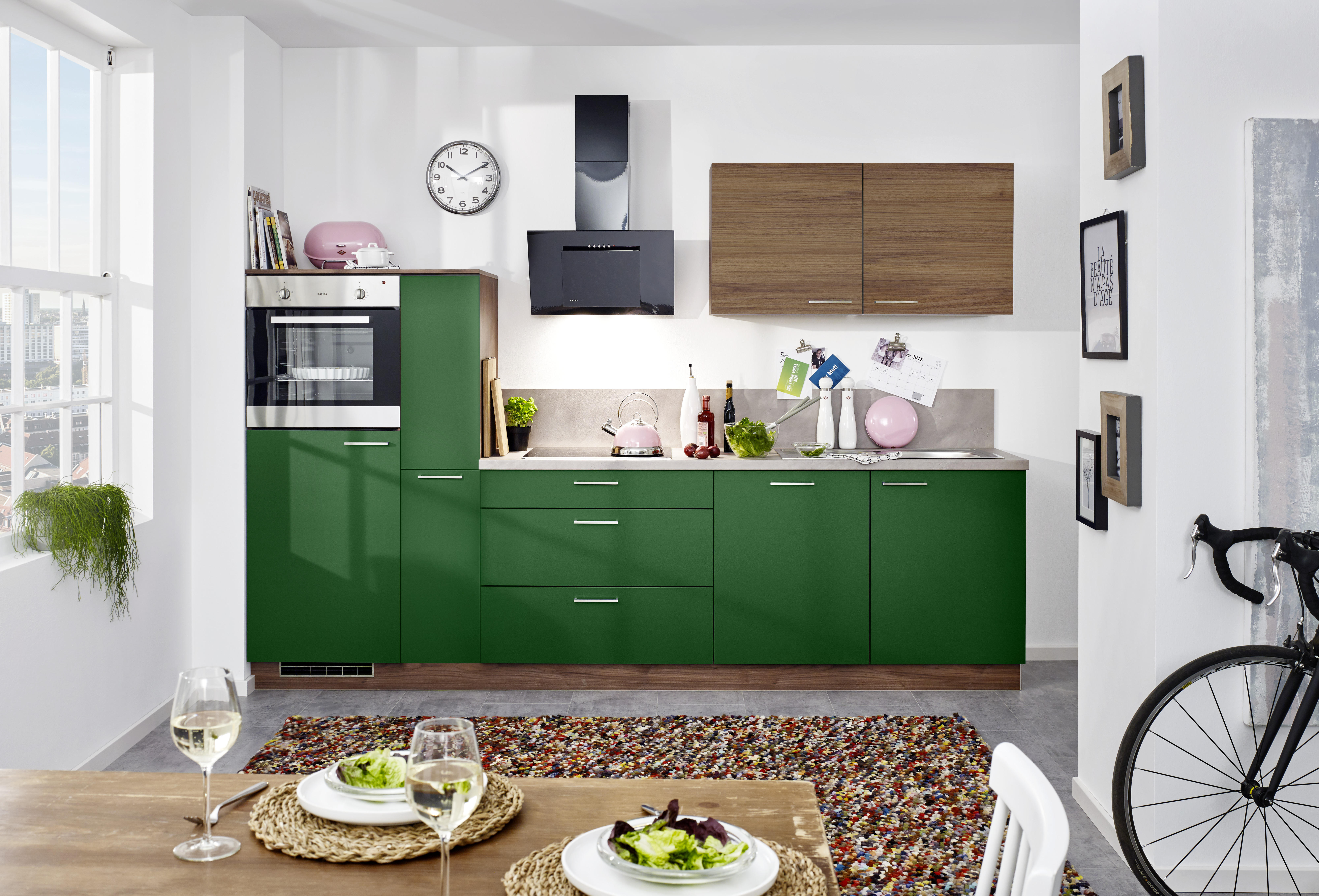 KUCHYNSKÝ BLOK - zelená/farby orecha, Design, kompozitné drevo (290cm) - Welnova
