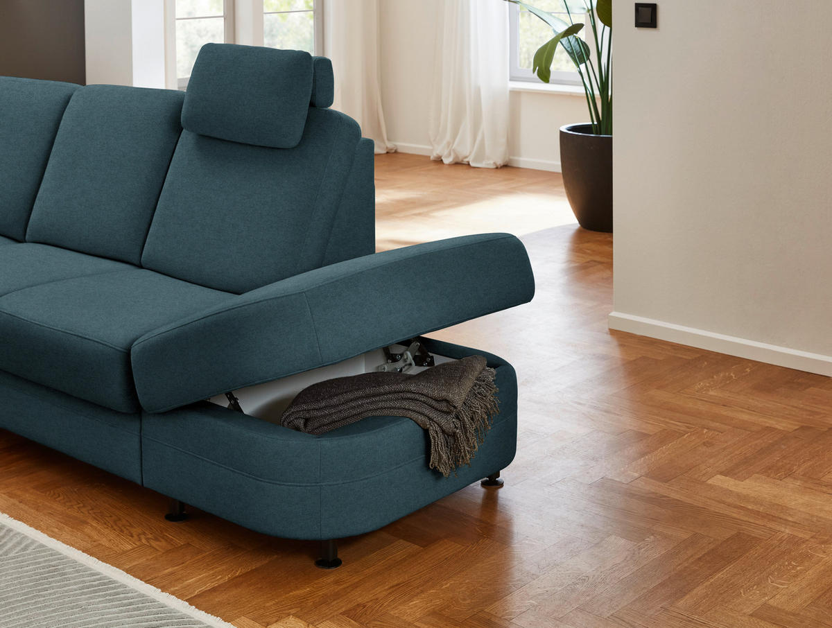 ECKSOFA Flachgewebe Opal  - Opal/Schwarz, Konventionell, Textil/Metall (269/287cm) - Beldomo System