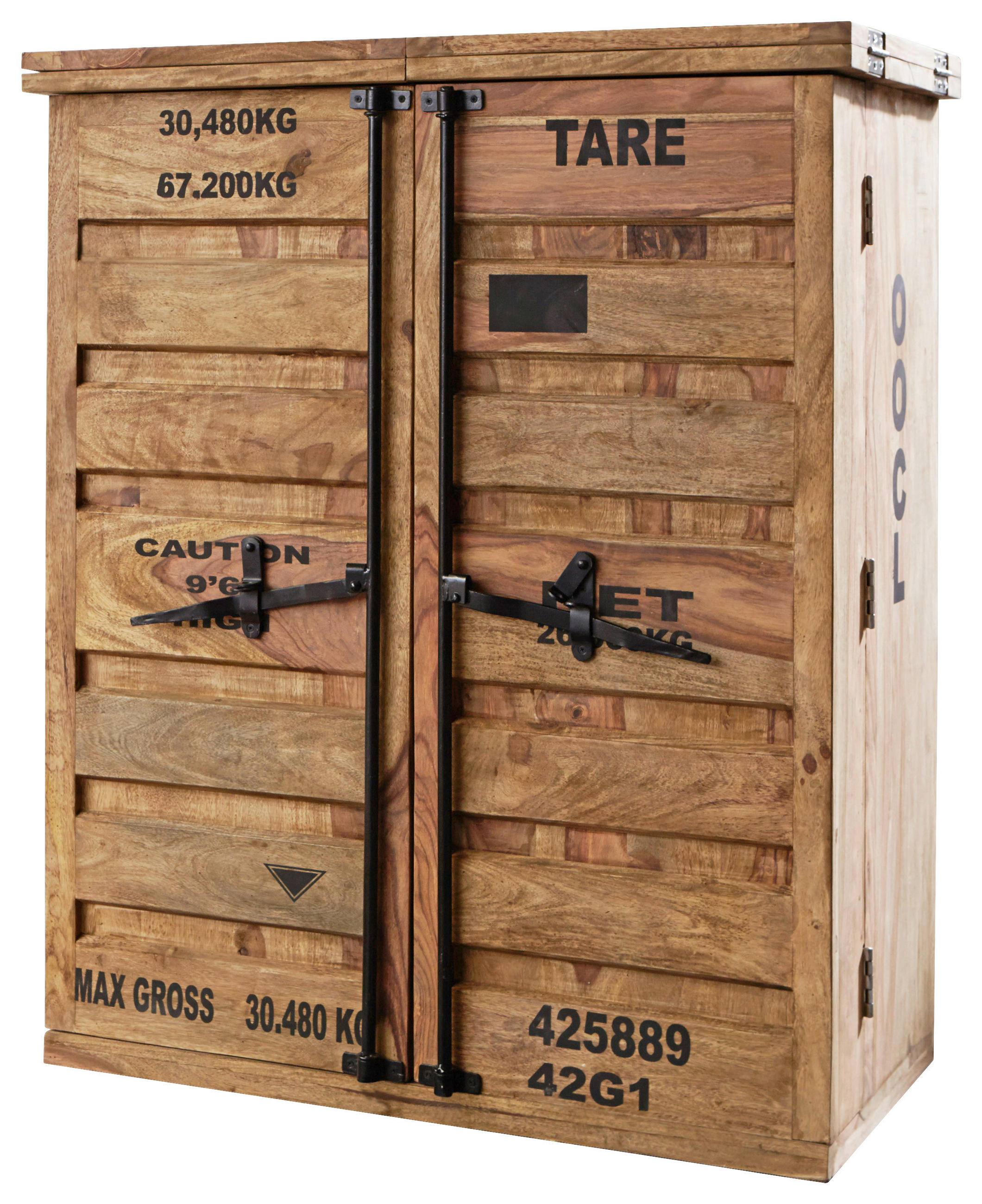 BARSCHRANK Sheesham massiv Sheeshamfarben - Sheeshamfarben/Schwarz, KONVENTIONELL, Holz/Metall (100/120/56cm) - Livetastic