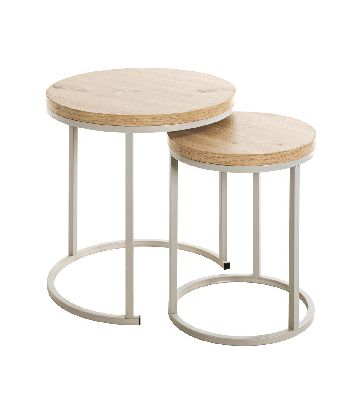 BEISTELLTISCHSET rund Grau, Eichefarben  - Eichefarben/Grau, Trend, Holzwerkstoff/Metall (32-45/32-45/43-49cm)