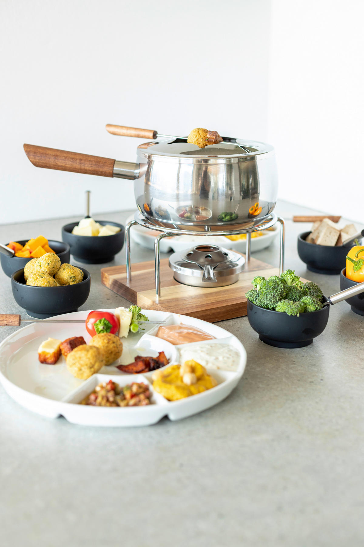 FONDUESET  - Silberfarben/Braun, Trend, Holz/Metall (31/19,5/21cm) - Mäser