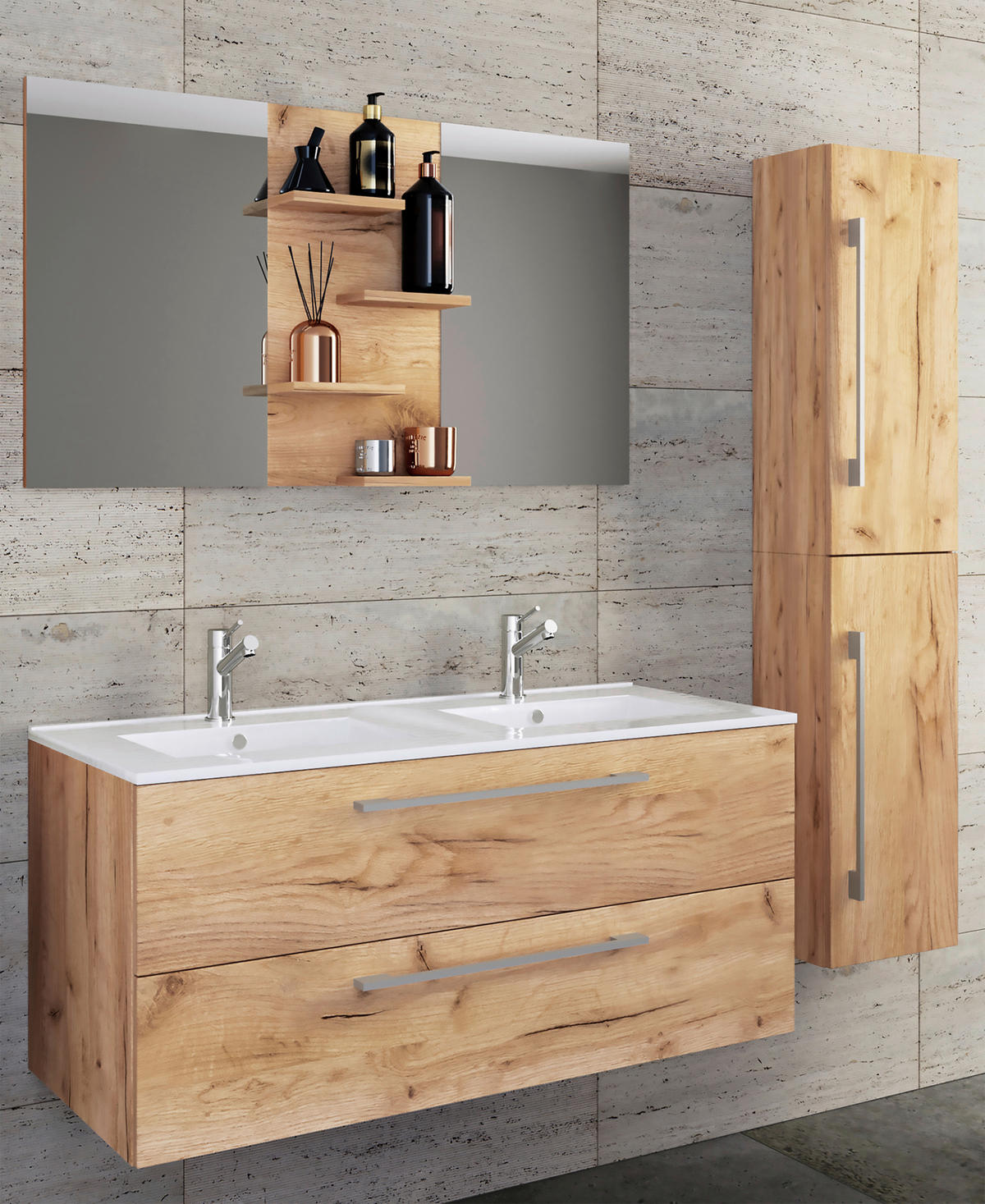 BADEZIMMER  in 145 cm  - Honigeiche/Weiß, MODERN, Keramik/Holzwerkstoff (145cm) - MID.YOU