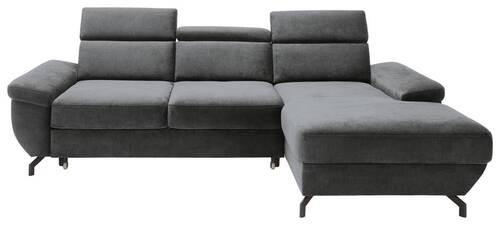 ECKSOFA in Velours Anthrazit  - Anthrazit/Silberfarben, Modern, Textil/Metall (262/182cm) - Trendmanufaktur
