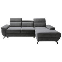 ECKSOFA in Velours Anthrazit  - Anthrazit/Silberfarben, Modern, Textil/Metall (262/182cm) - Trendmanufaktur