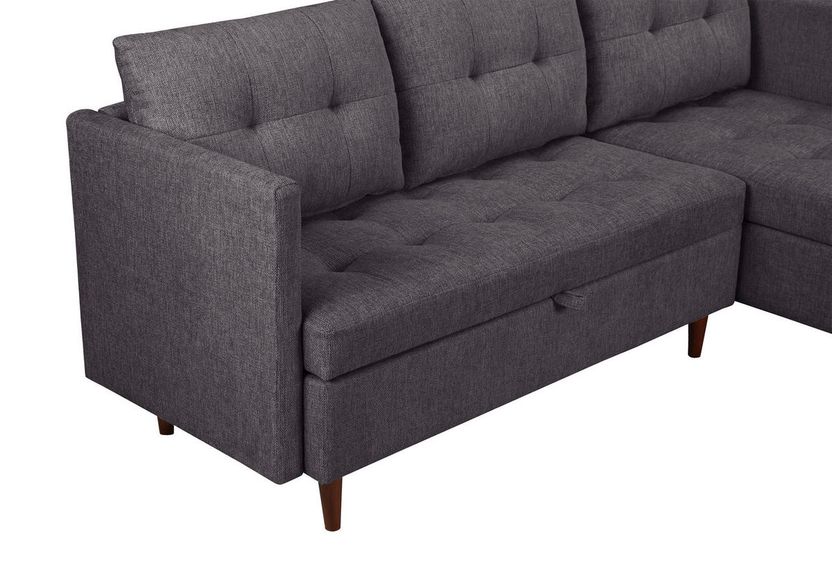ECKSOFA SOLIN Anthrazit Webstoff Rückenkissen, Bettkasten  - Anthrazit/Braun, Design, Holz/Textil (188/79/123cm) - P & B