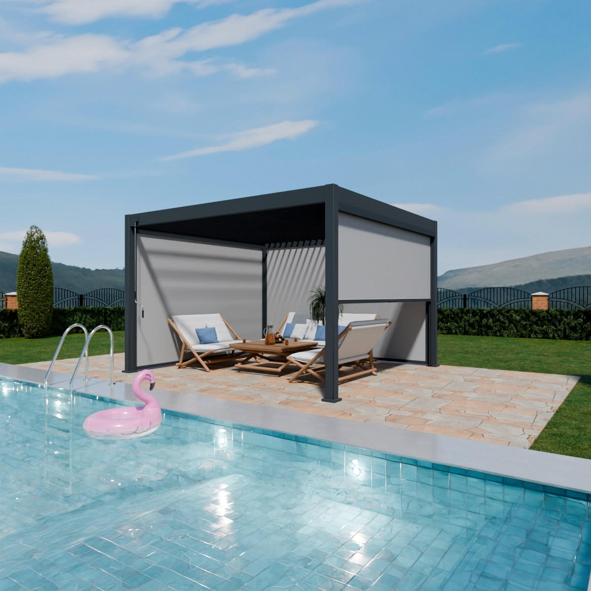 PERGOLA-ROLLO 339,9/236,5/9 cm   - Graphitfarben, Basics, Textil/Metall (339,9/236,5/9cm) - Gardenson