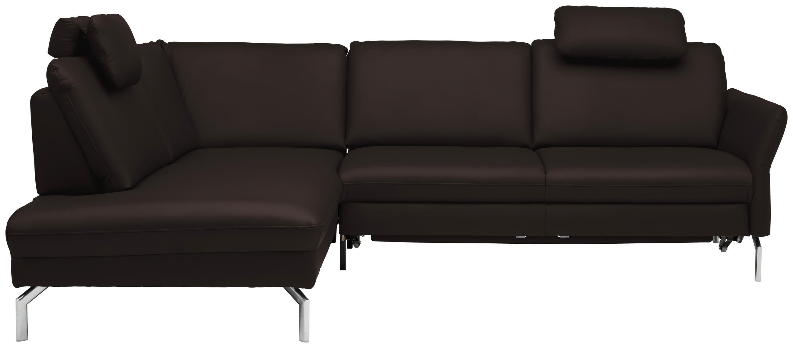 ECKSOFA in Echtleder Dunkelbraun  - Dunkelbraun/Alufarben, Konventionell, Leder/Metall (220/284cm) - Beldomo Premium